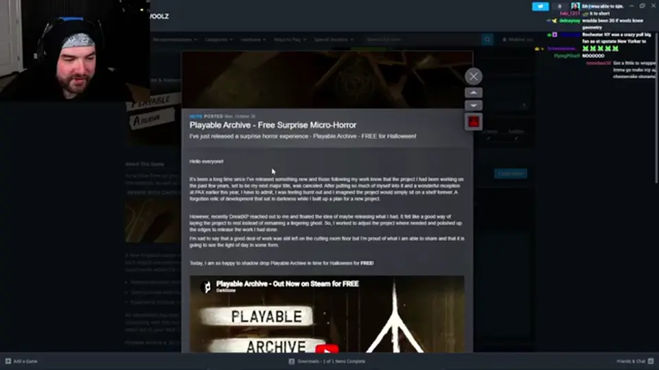 Playable Archive cancellation note read from the Steam community post