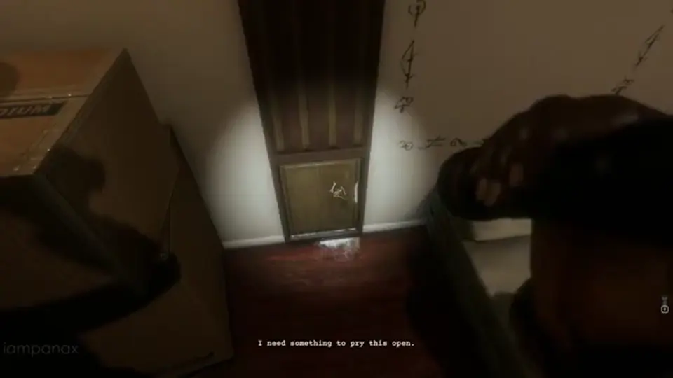 Playable Archive inspect prompt to pry a boarded surface open